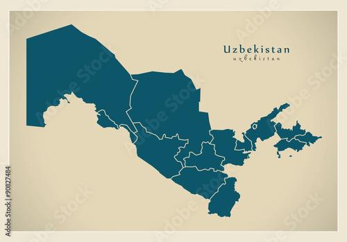 Modern Map - Uzbekistan with provinces UZ
