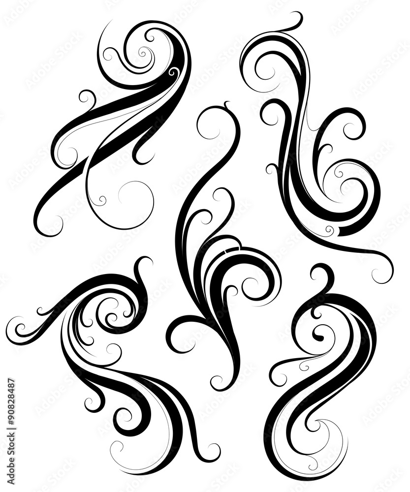 Calligraphic scrolls design elements Calligraphic scrolls design elements