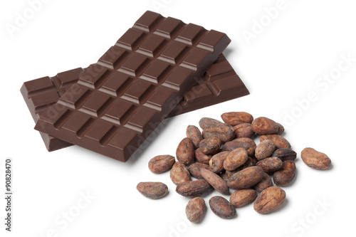 Bar of chocolate with cocoa beans