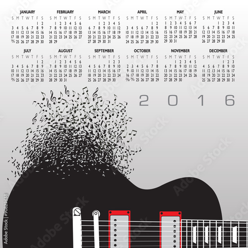 2016 Music Calendar With Notes for Print or Web #90829638