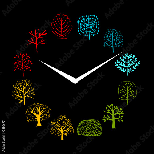 Seasons concept, trees on watches, sketch for your design