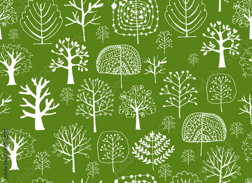 Seamless pattern with trees, sketch for your design