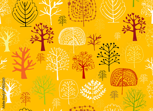 Seamless pattern with trees, sketch for your design