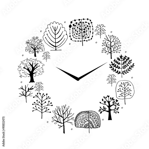 Seasons concept, trees on watches, sketch for your design