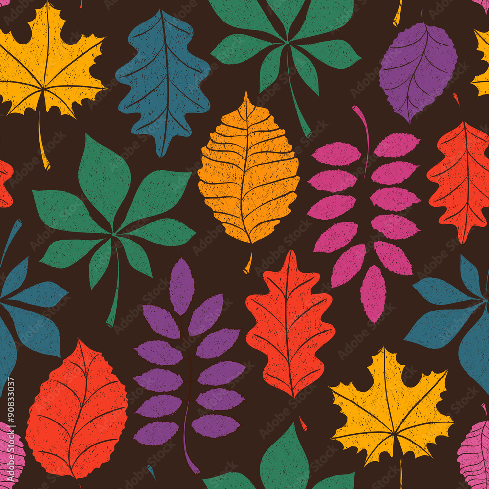 Seamless Pattern Of Colorful Autumn Leaves.