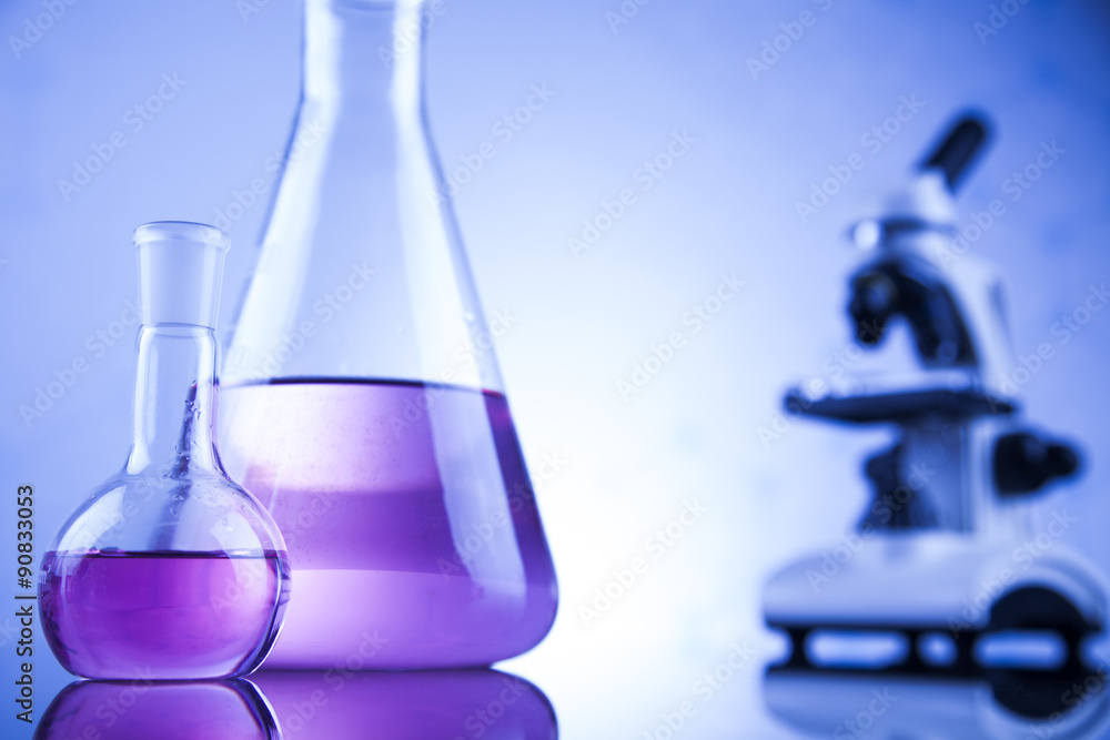 Laboratory work place with microscope and glassware Laboratory work place with microscope and glassware