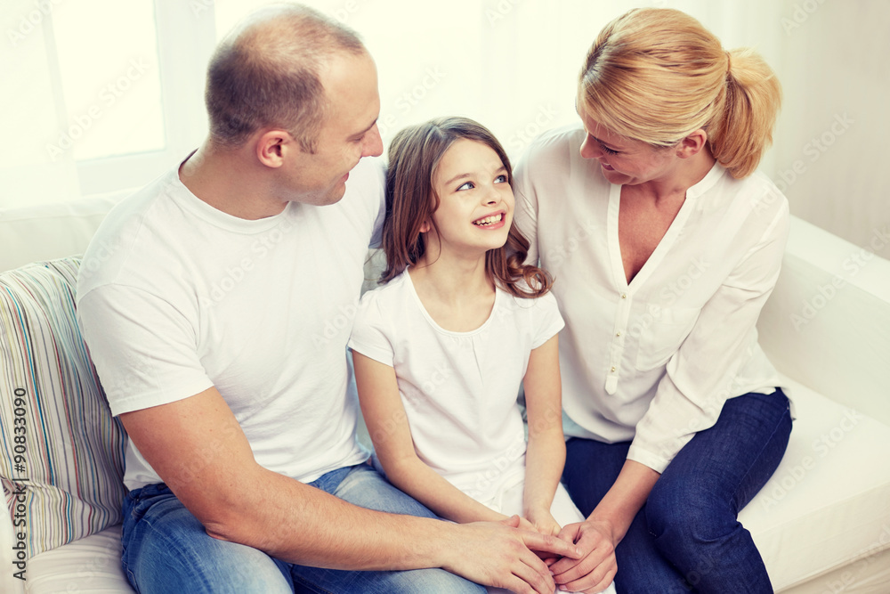 happy parents with little daughter at home happy parents with little daughter at home