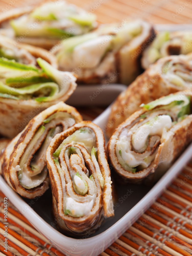 Fototapeta premium Cavier wraps with cucumber