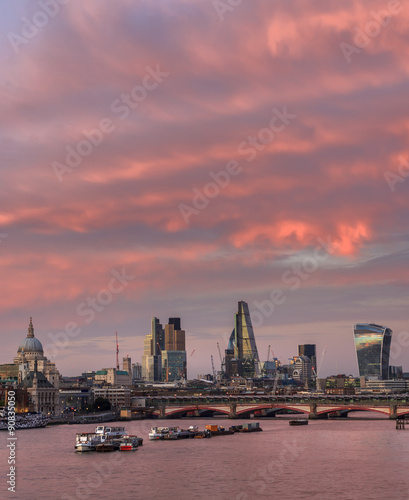 Red sunset clouds above the City of London