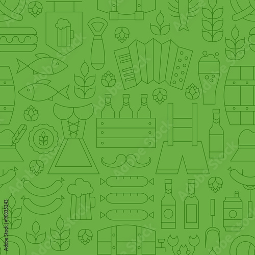 Thin Line Oktoberfest Holiday Seamless Green Pattern
