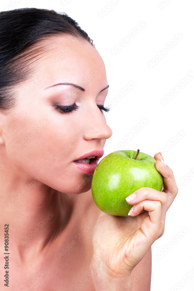 Beautiful woman with green apple in hand Beautiful woman with green apple in hand