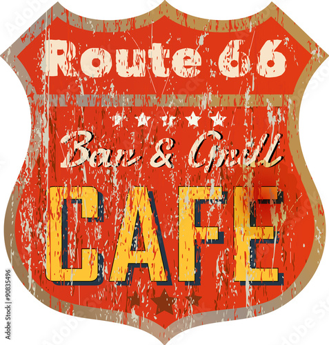 Vintage route 66 cafe sign, vector illustration, fictional artwo
