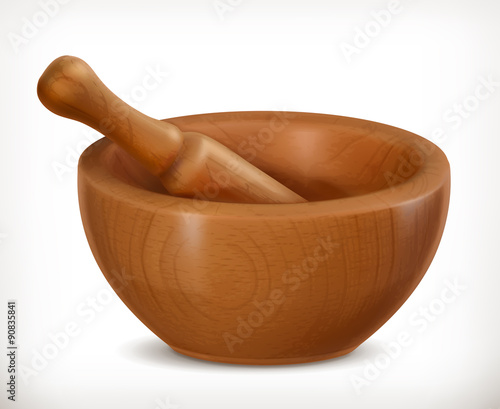 Wooden mortar, vector icon