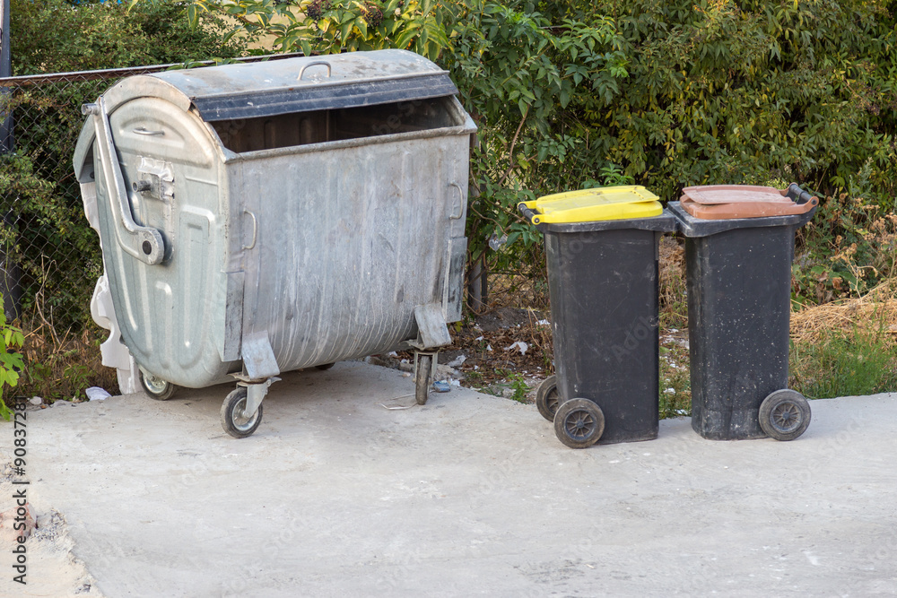 Empty dumpsters. Recyclable garbage series. Empty dumpsters. Recyclable garbage series.