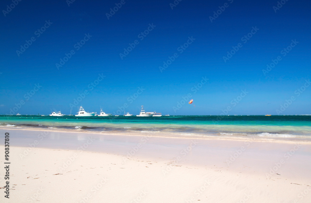 Caribbean beach with yachts