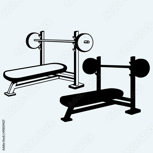 Weight bench for chest flat. Isolated on blue background