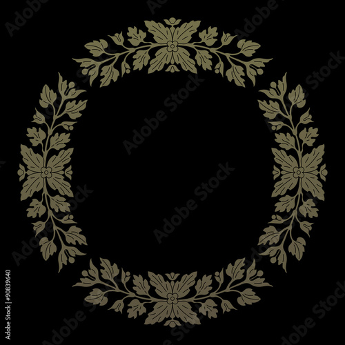 Gold round floral ornament, inlay pattern. Vector file