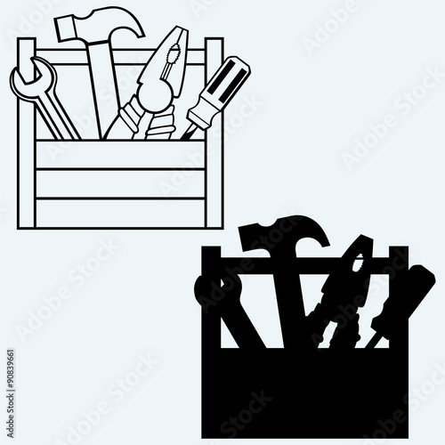 Toolbox with tools. Isolated on blue background