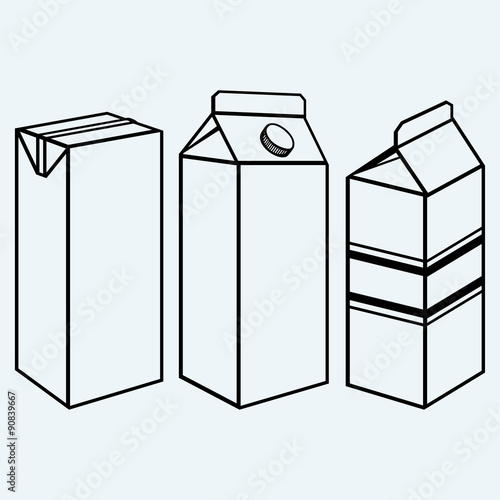 Set of boxes for milk and juice. Isolated on blue background