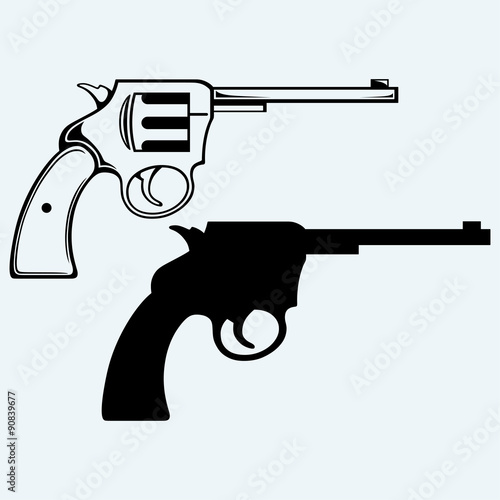 Old pistol. Isolated on blue background