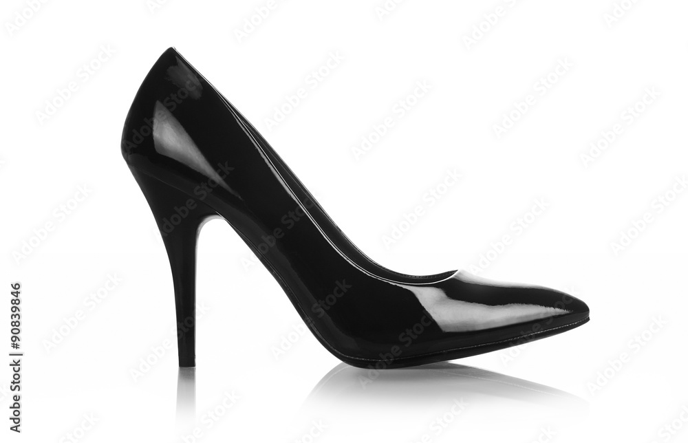 Black high heel isolated on white with Clipping path. Fashion object on white background. Black high heel isolated on white with Clipping path. Fashion object on white background.