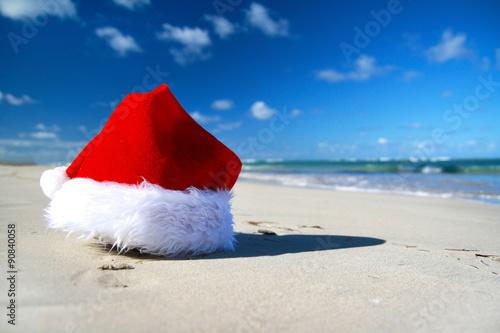 Santa claus hat on caribbean sea