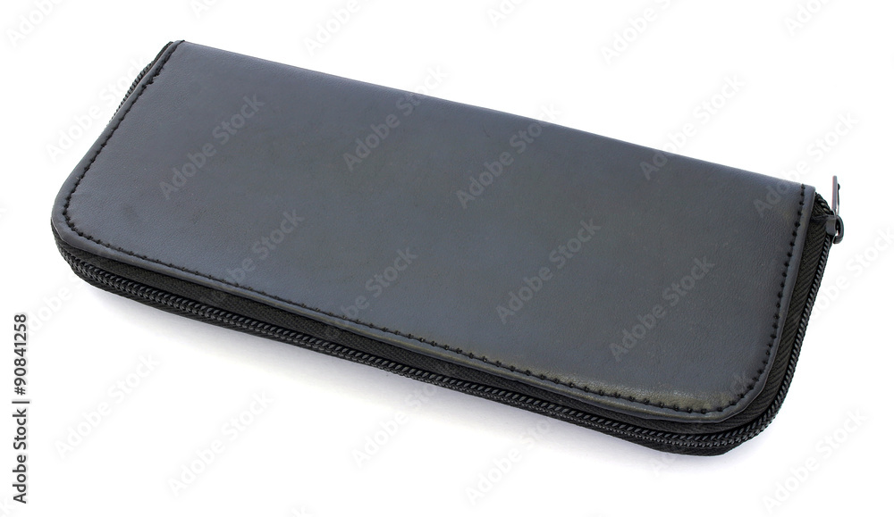 Black leather makeup bag isolated on white background Black leather makeup bag isolated on white background
