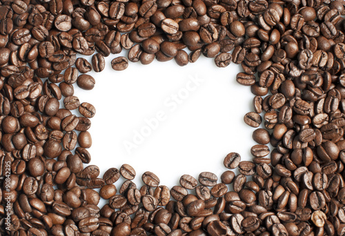 Roasted coffee beans frame on white