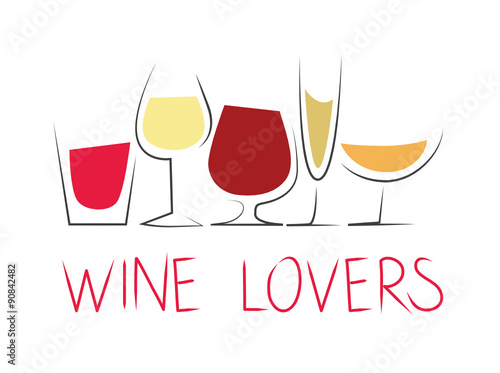 Bicchieri di vino differenti con dicitura "Wine lovers"