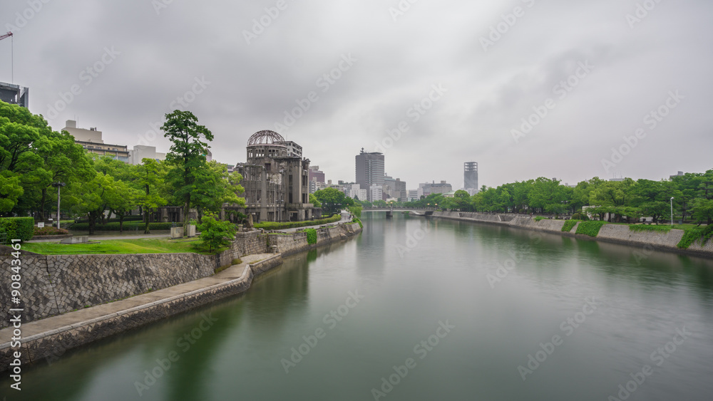 Hiroshima Bomb Dome and river in Japan.