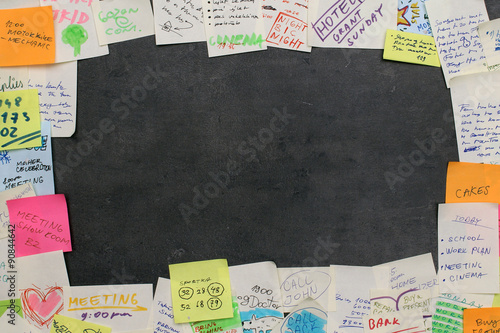 Post-it notes on chalkboard wall