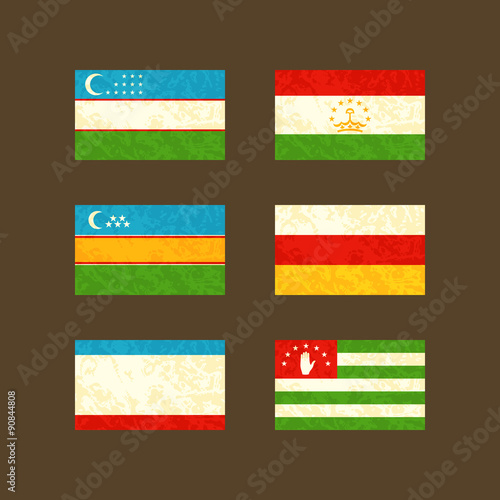 Flags of Uzbekistan, Tajikistan, Karakalpakstan, South Ossetia, Crimea and Abkhazia
