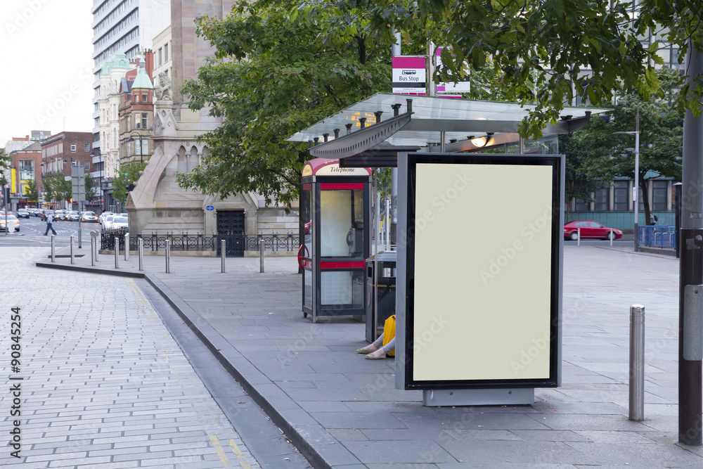 Fototapeta premium Blank billboard in a bus stop