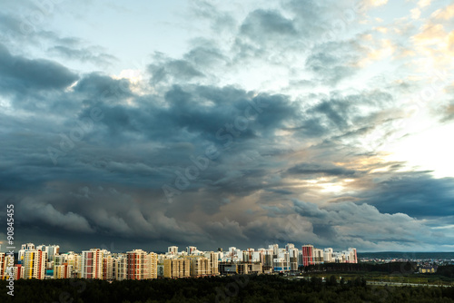 Sunset over city buildings