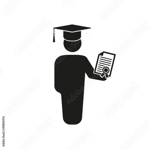 The graduate with diploma icon. School and university, learning, education symbol. Flat