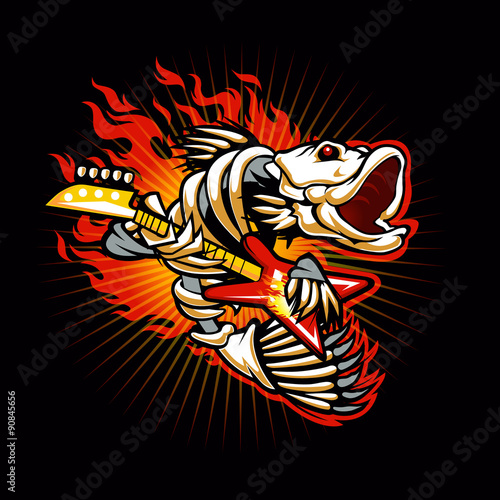 Fish skeleton rock electric guitar flame