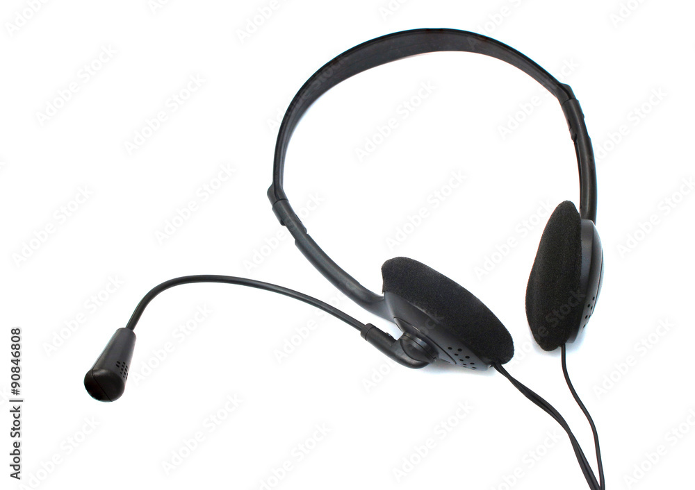 Headphones with a microphone isolated on white background Headphones with a microphone isolated on white background
