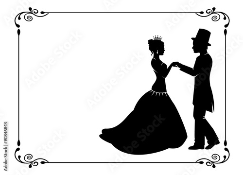 silhouettes of men and women in ancient costumes in vintage frame