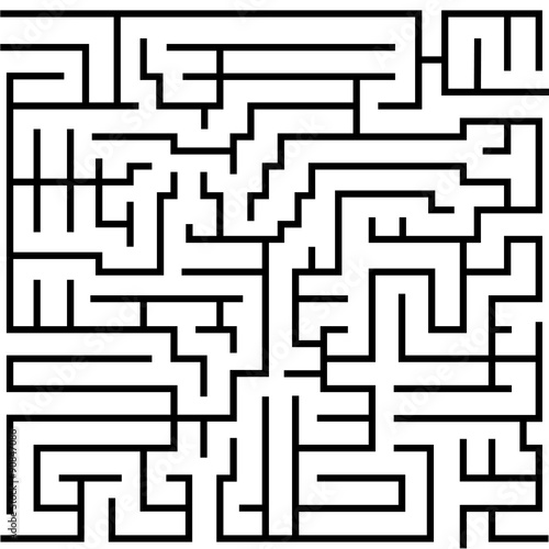 Labyrinth game way. Square maze, simple logic game with labyrinths way for children. Find out quiz, finding exit path rebus or logic labyrinth challenge isolated vector illustration photo