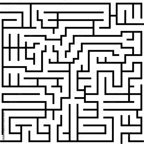 Labyrinth game way. Square maze, simple logic game with labyrinths way for children. Find out quiz, finding exit path rebus or logic labyrinth challenge isolated vector illustration