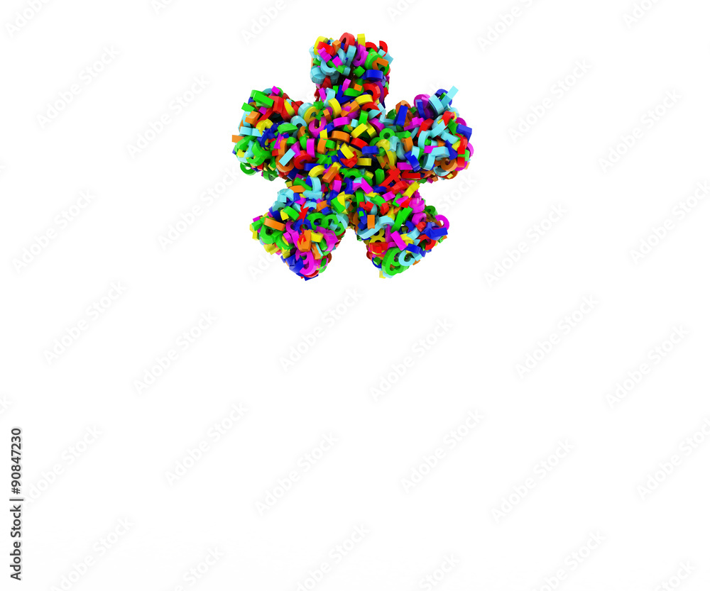 The symbol consists of * numbers. Colored letters on a white background. 3D render. The symbol consists of * numbers. Colored letters on a white background. 3D render.
