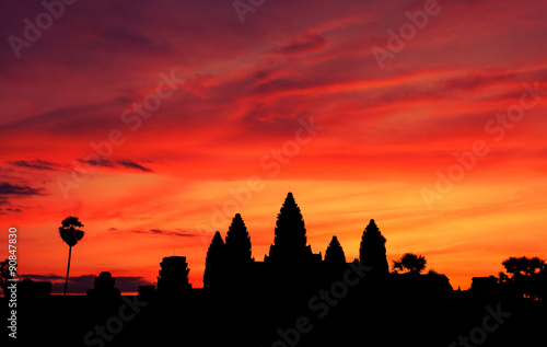 Silhouette Angkor Wat in Cambodia with sunrise sky background.