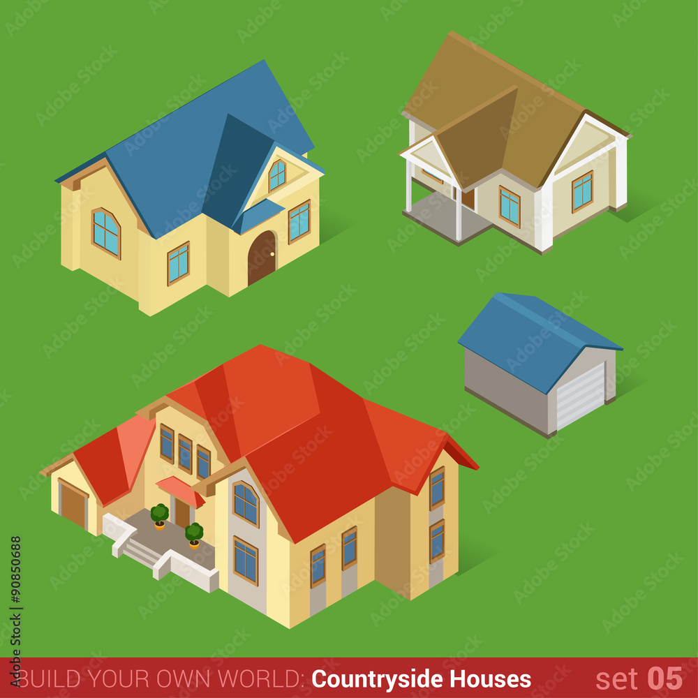 Classic countryside houses architecture icon set Classic countryside houses architecture icon set