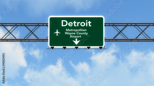 Detroit USA Airport Highway Sign