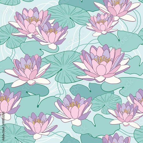 Vector seamless pattern with lotus flowers