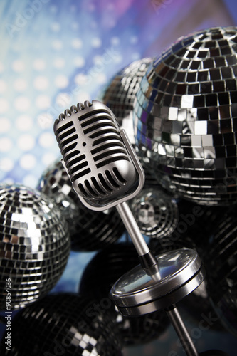 Vintage microphone and Music background