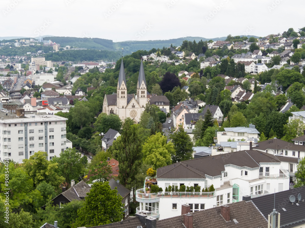 Aerial view of Siegen, city in Germany, in the south Westphalian part of North Rhine-Westphalia