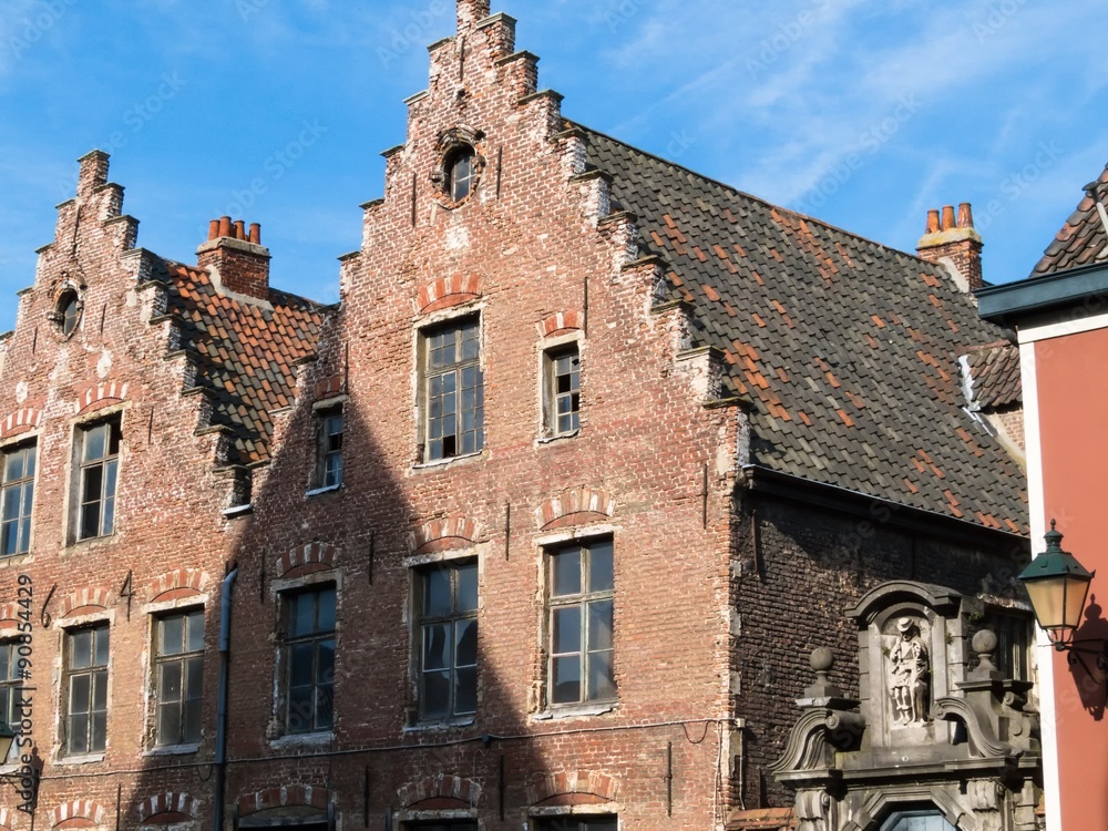 Typical facades of medieval Belgian houses. Saint-Elisabeth Beguinage, Ghent, Belgium