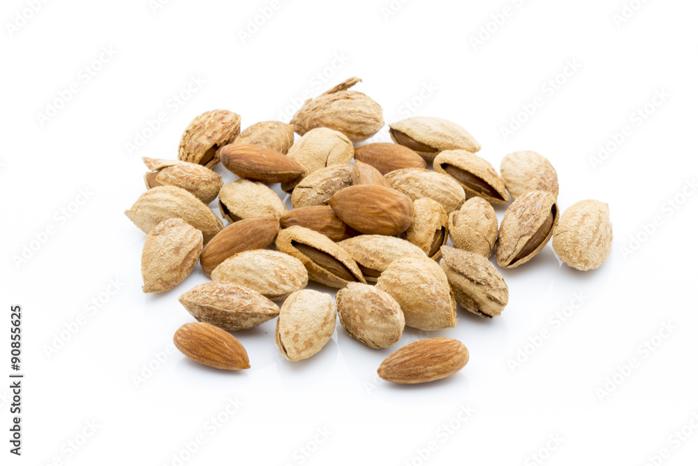 Almonds on the white isolatd background. Almonds on the white isolatd background.