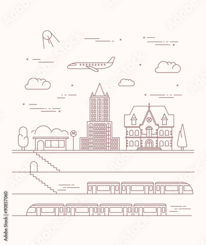 Vector city and underground illustration in linear style - graph
